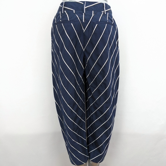 Sz 2 Emporio Armani Blue-White-Black Stripe Pleated Parachute Crop Trouser Pants - Picture 5 of 10